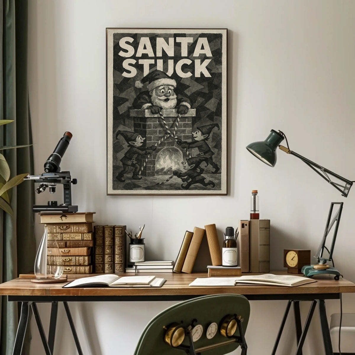 Santa Stuck in Chimney Christmas Pop Culture Poster