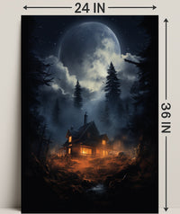 Moonlit Cabin In The Woods Poster