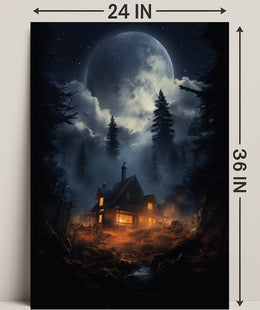 Moonlit Cabin In The Woods Poster