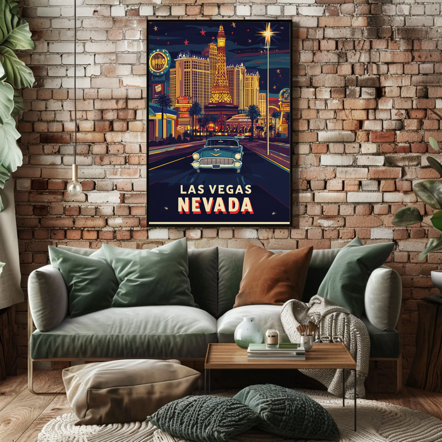 Vintage Poster Las Vegas Strip Classic Car