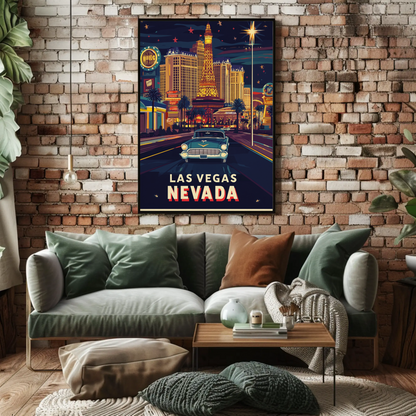 Vintage Poster Las Vegas Strip Classic Car