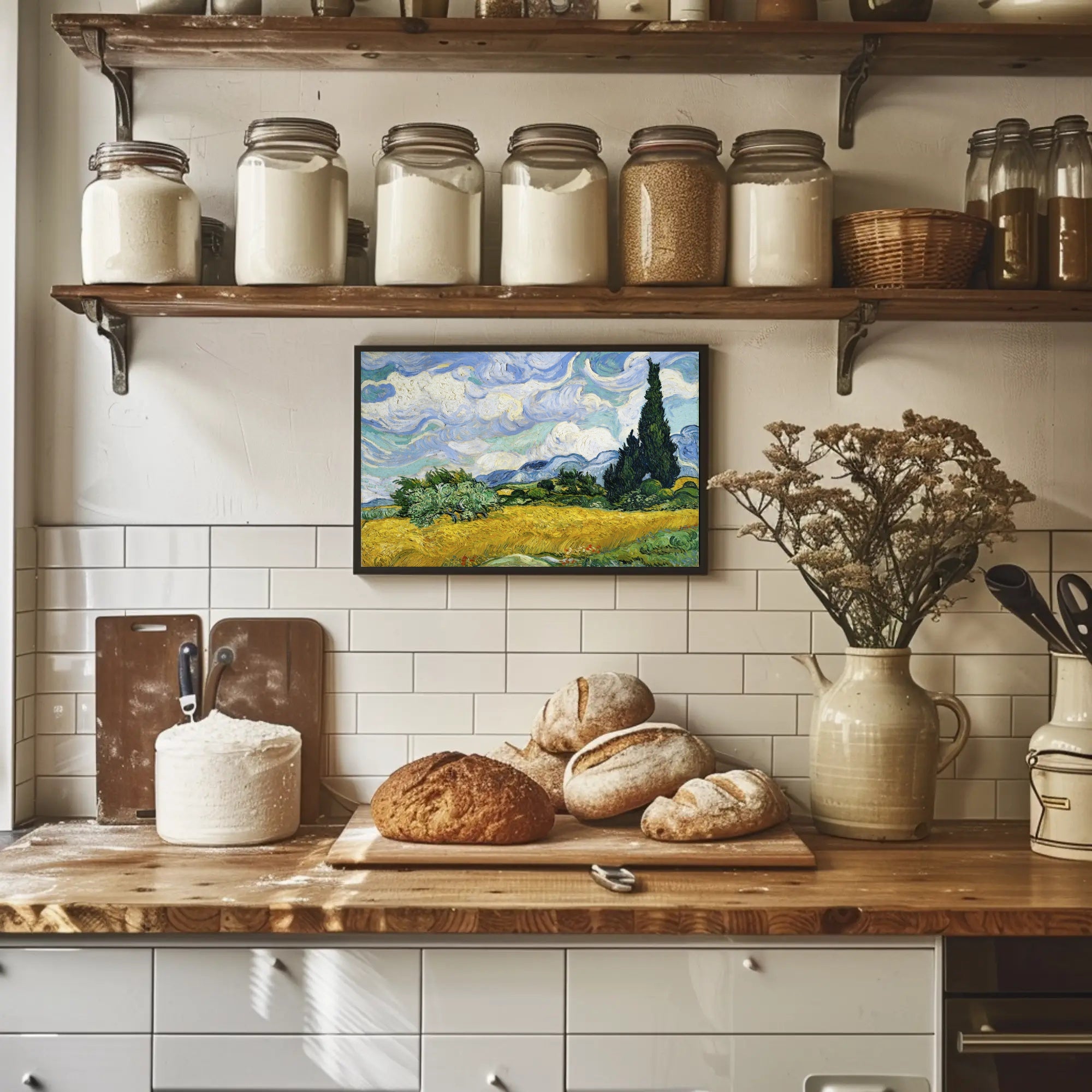 Wheat Field with Cypresses Poster