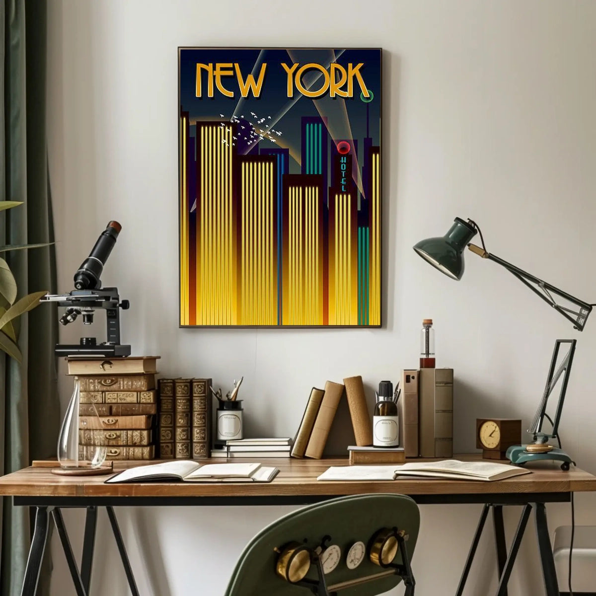 New York City Art Deco Skyline Poster Vintage Wall Art