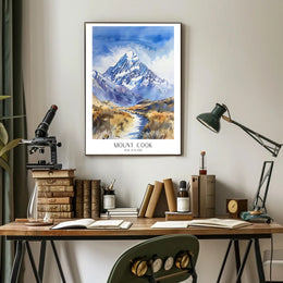 Mount Cook Watercolor Travel Poster PosterGoat