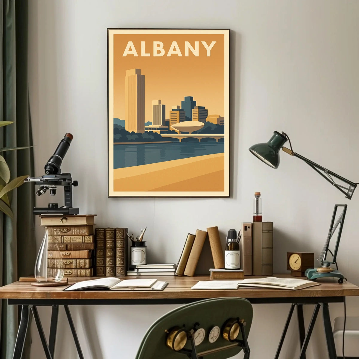 Albany Skyline Cityscape View Poster Vintage Wall Art