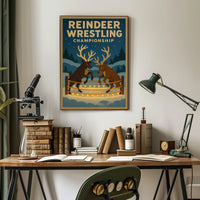 Reindeer Wrestling Championship Vintage Holiday Poster