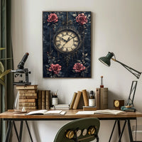 Vintage Clock and Roses Artistic Wall Art Poster