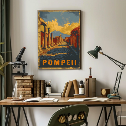 Pompeii Ancient Ruins and Mount Vesuvius Travel Poster