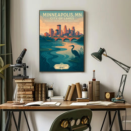 Minneapolis Skyline Sunset Travel Poster