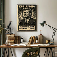John F. Kennedy 35th President of the United States B & W Comic Sketch Poster