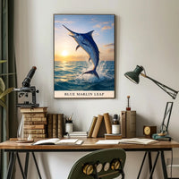 Blue Marlin Leap Poster PosterGoat