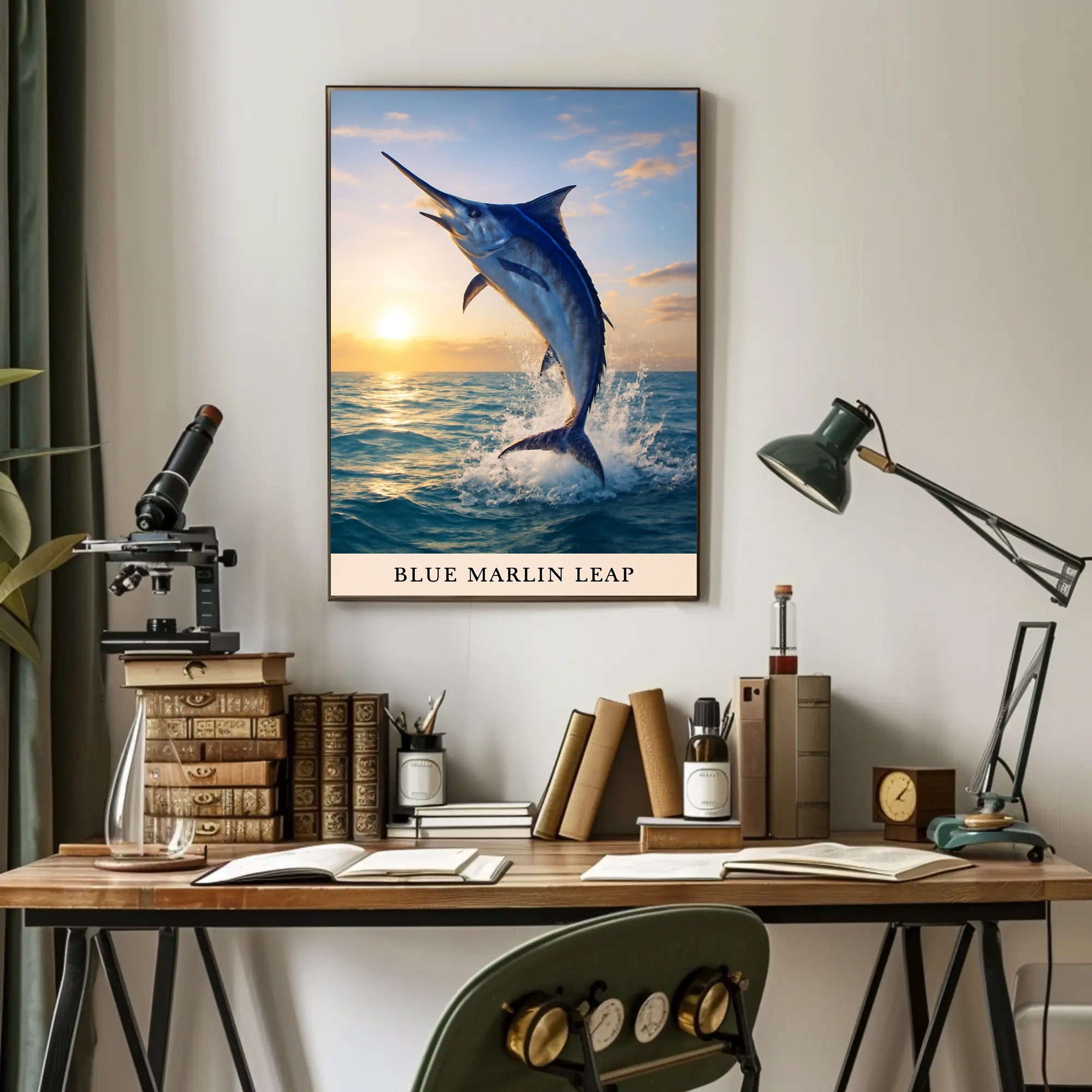 Blue Marlin Leap Poster PosterGoat