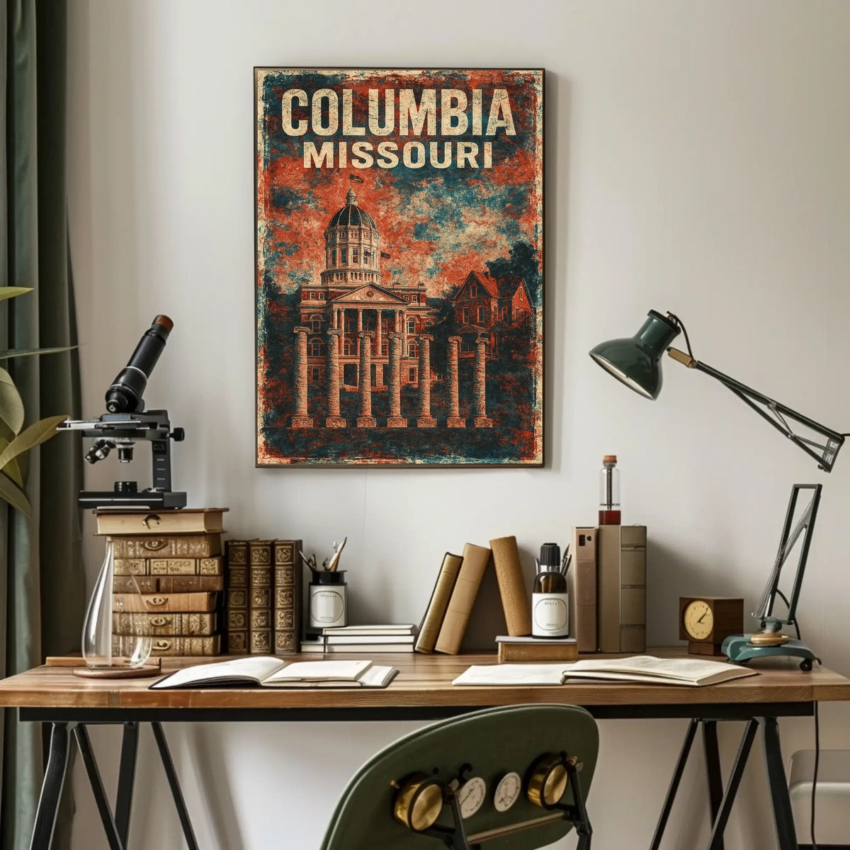 Columbia Missouri Cityscape Vintage Wanderlust Poster