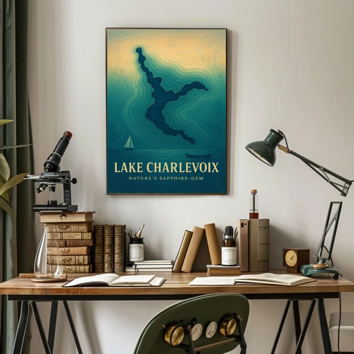Lake Charlevoix Topographic Travel Poster