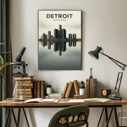 Detroit Skyline Reflection Poster