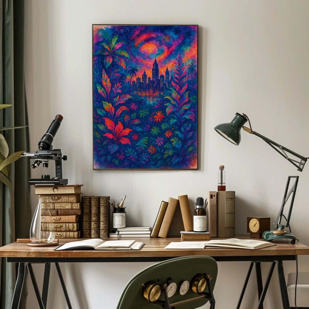 Cityscape In Vibrant Jungle Poster