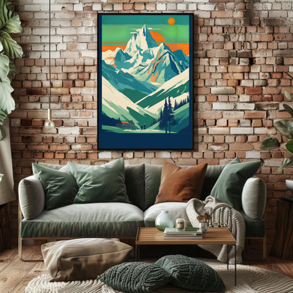 Cable Cars Over Dramatic Mountain Valley Vintage Travel Poster