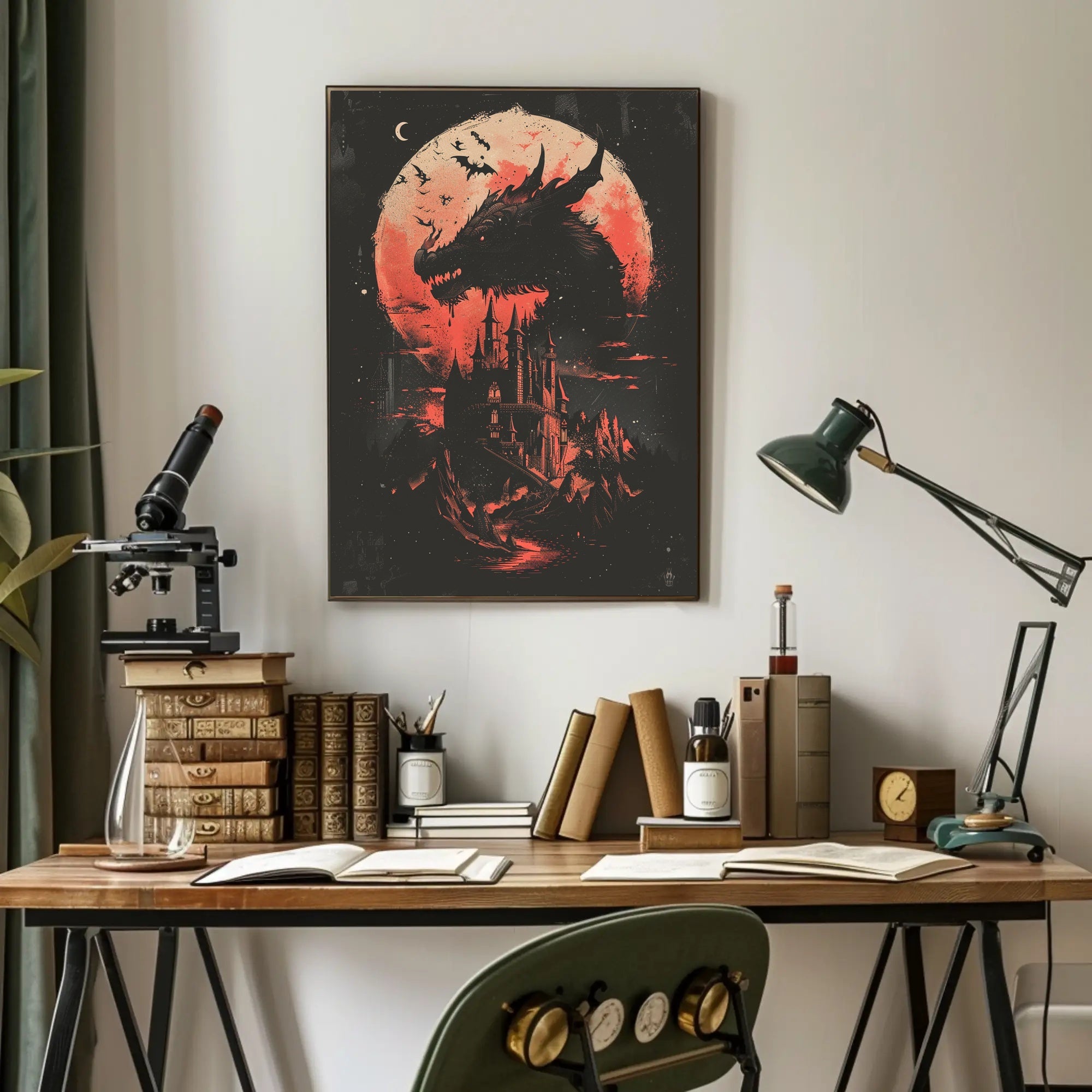 Dark Gothic Dragon Castle Fantasy Art Poster PosterGoat