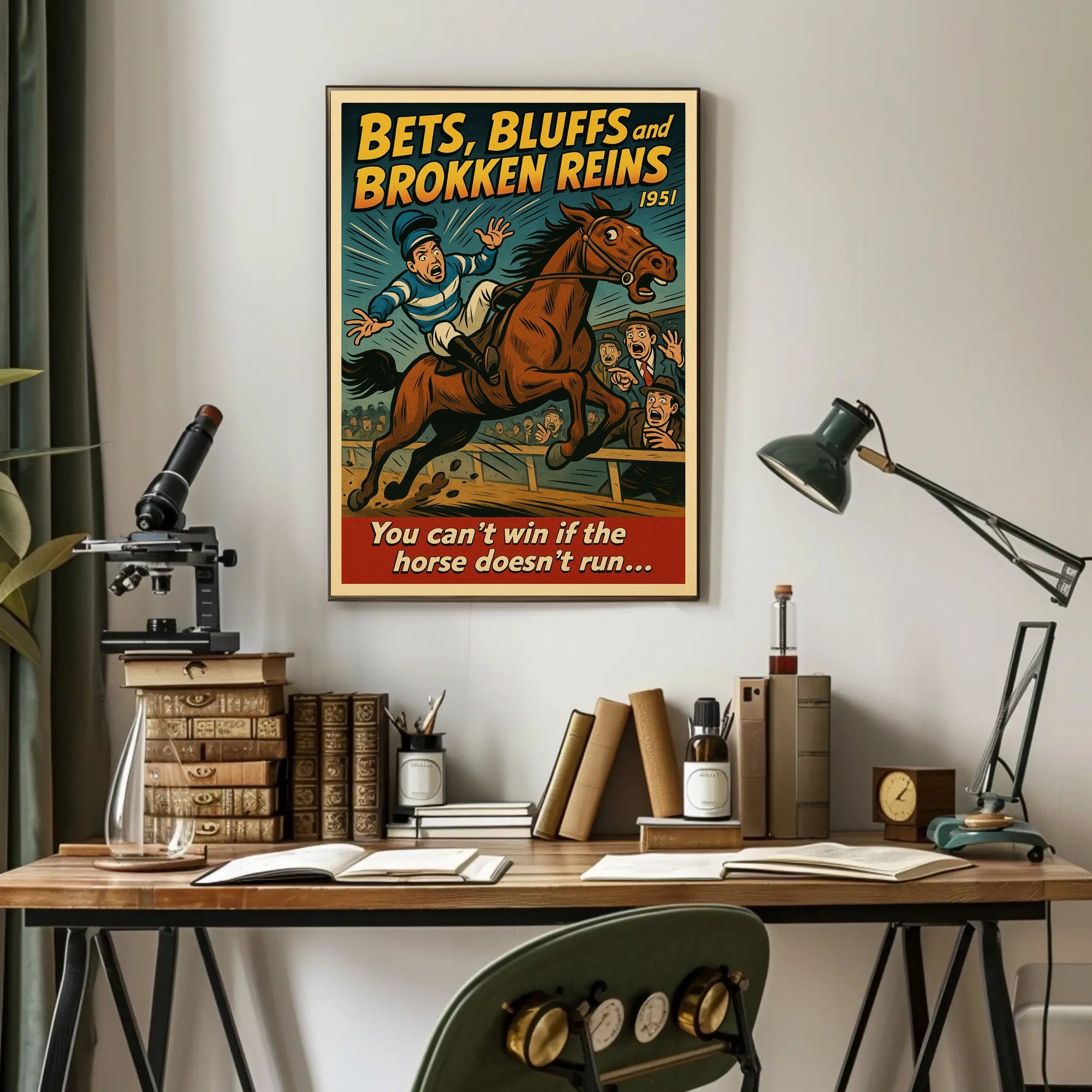Dramatic Horse Race Scene Mid-Century Sports Poster