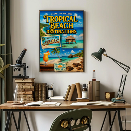 Bahamas Tropical Beach Paradise With Collage Travel Poster