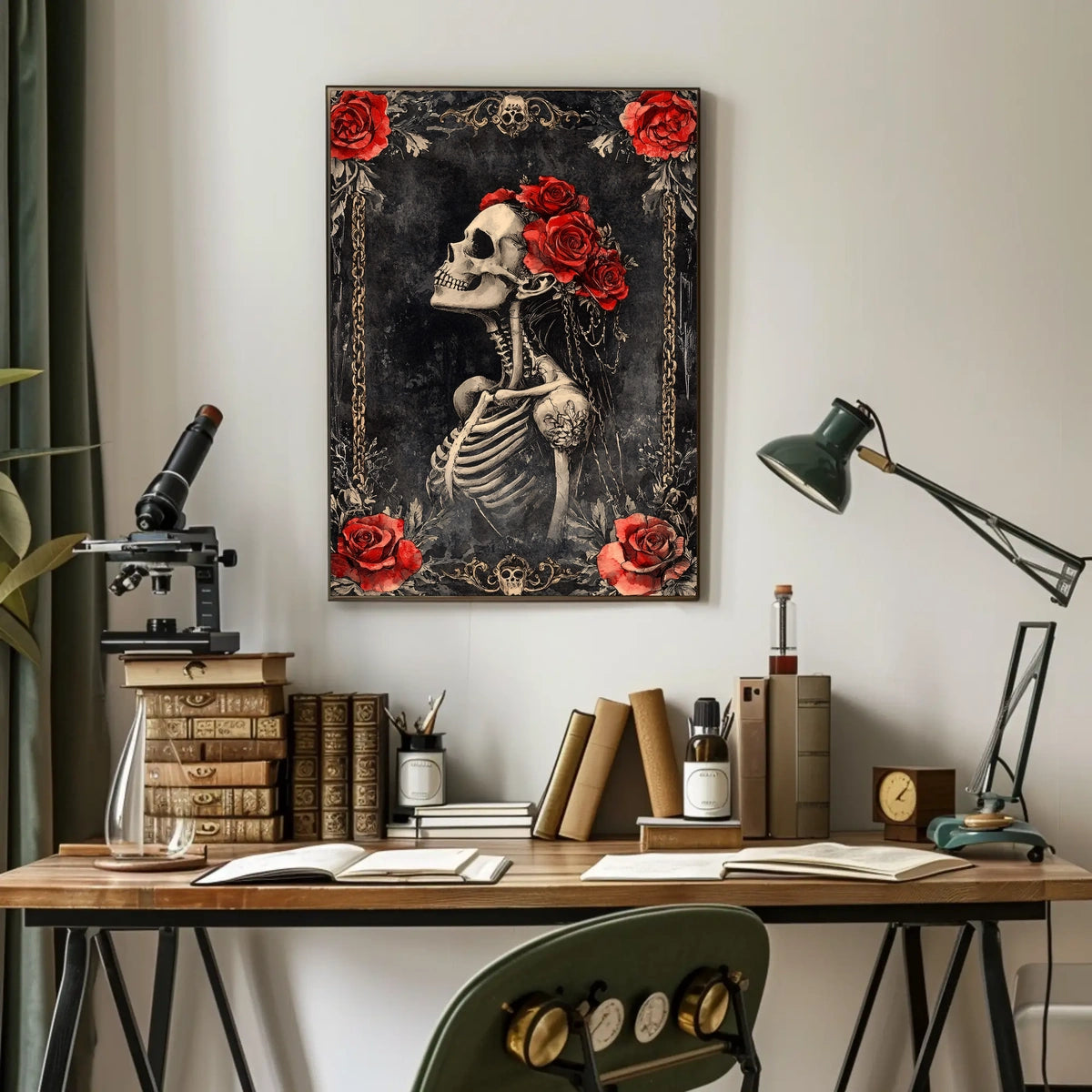 Gothic Floral Skeleton Art Print Pop Culture Poster
