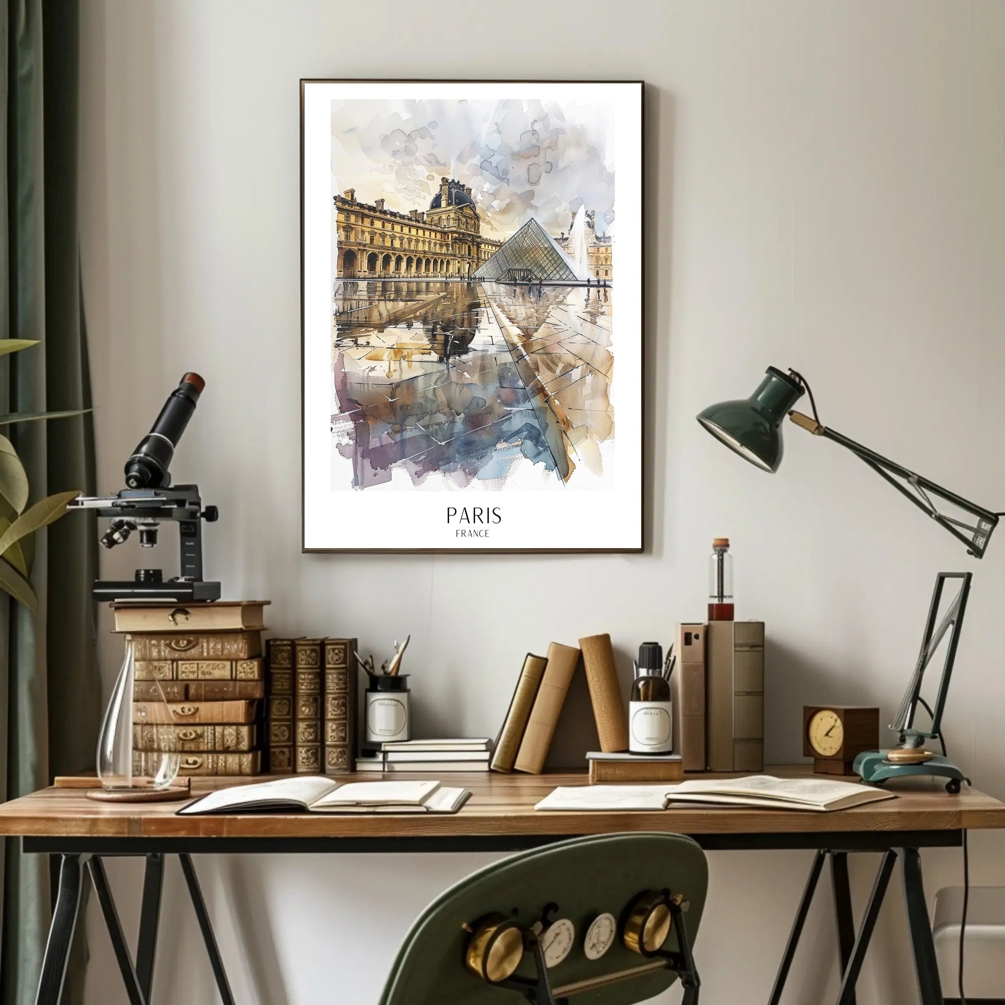 Louvre Museum Paris Watercolor Illustration Urban or Cityscape Poster PosterGoat