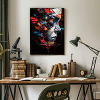 Futuristic Cyberpunk Face Art Poster: Tech Fusion