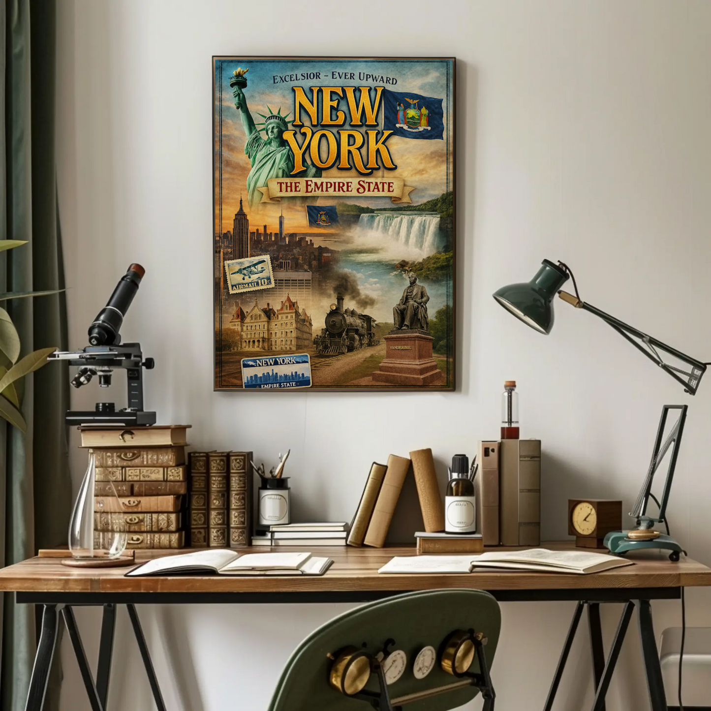 New York Empire State Excelsior Niagara Falls Train Travel Poster