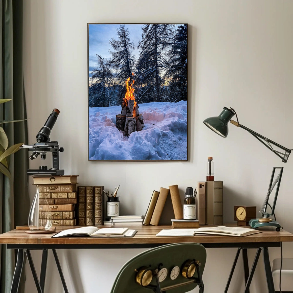 Winter Campfire In The Woods Poster