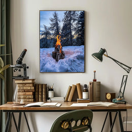 Winter Campfire In The Woods Poster