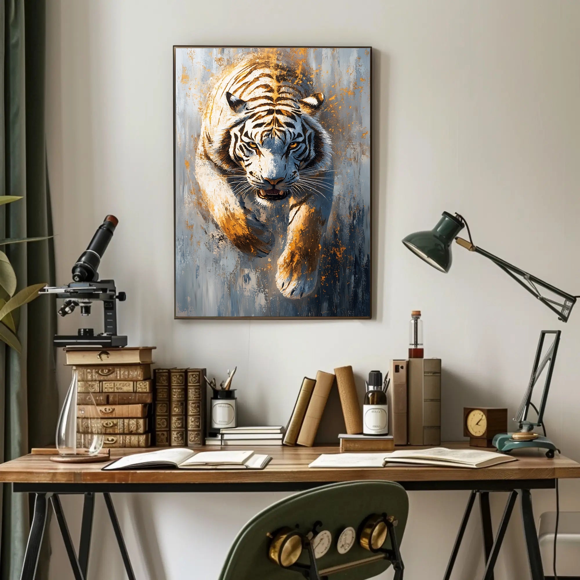 White Tiger in Motion, Bold Animal Poster