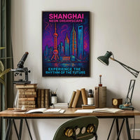 Shanghai Neon Skyline: Captivating Futuristic Sci-Fi Poster