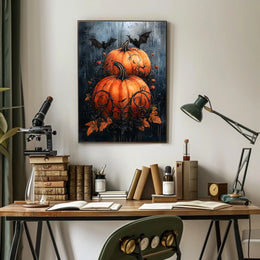 Halloween Pumpkin and Bat Spooky Scene Artistic Poster