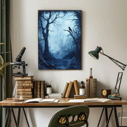Eerie Dark Forest Scene Artistic Poster