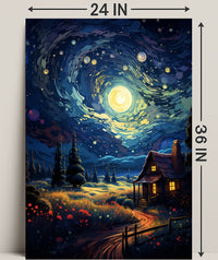 Starry Night Cottage Poster