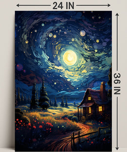 Starry Night Cottage Poster