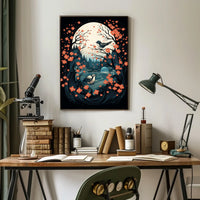 Serene Moonlit Birds Nature Art Poster