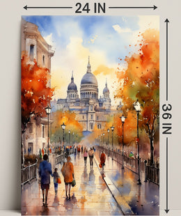 Autumn Stroll By The Cathedral Poster