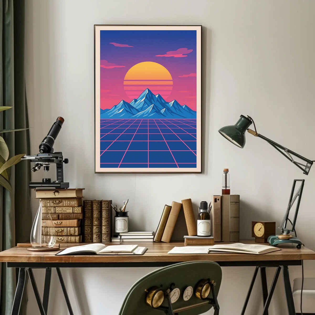 Retro-Futuristic Sunset Art Print: Futuristic Sci-Fi Poster