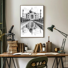 Taj Mahal Black and White Sketch Poster Art