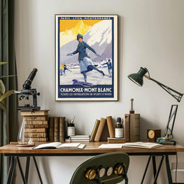 Vintage Chamonix Travel Poster - Elegant Alpine Winter Sports Adventure PosterGoat