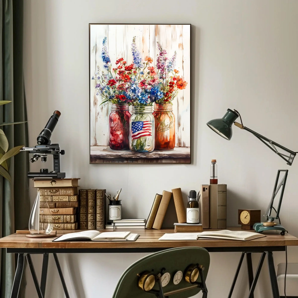 Three Rustic Mason Jars Vintage Wall Decor Artwork Poster