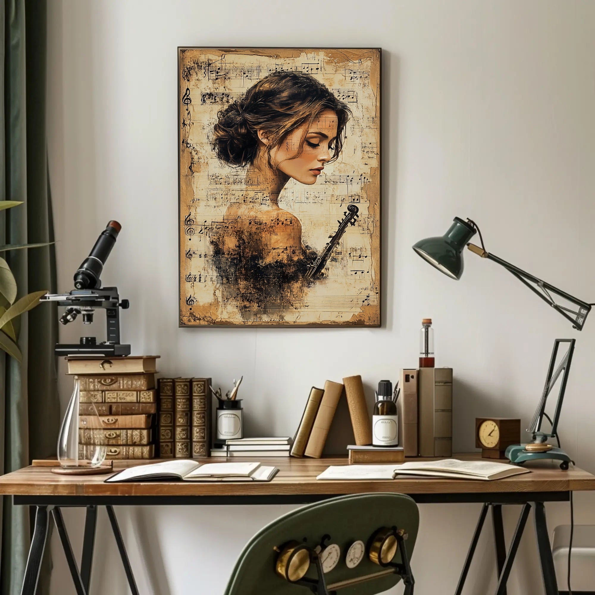 Elegant Violinist with Vintage Sheet Music - Music Poster