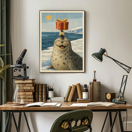 Joyful Seal With A Gift Poster