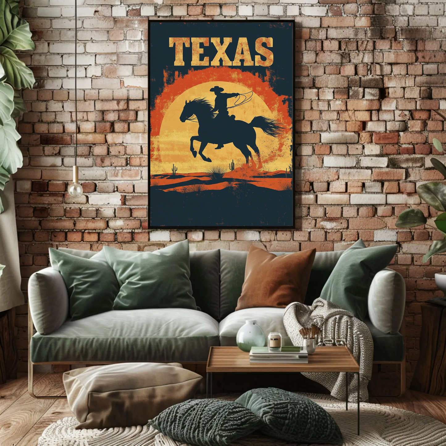 Texas Cowboy Sunset Vintage Travel Poster