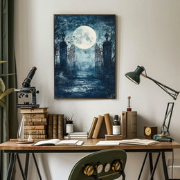 Mysterious Moonlit Gate Scene Artistic Poster