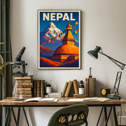 Nepal Land of Mountains and Stupas Poster