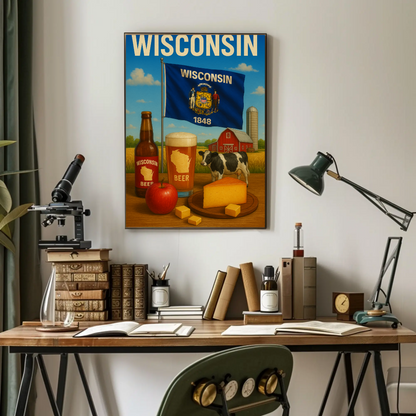 Wisconsin Beer Cheese Cow Barn Farm Apple Travel Poster