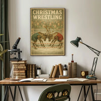 Christmas Wrestling Reindeer Vintage Holiday Poster Print