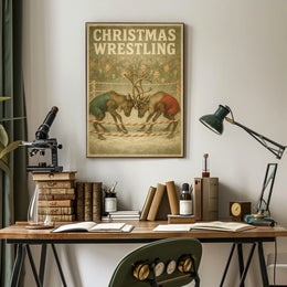 Christmas Wrestling Reindeer Vintage Holiday Poster Print